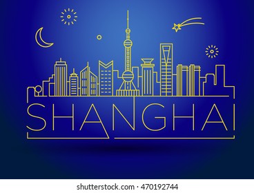 Minimal Vector Shanghai City Linear Skyline with Typographic Design