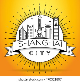 Minimal Vector Shanghai City Linear Skyline with Typographic Design