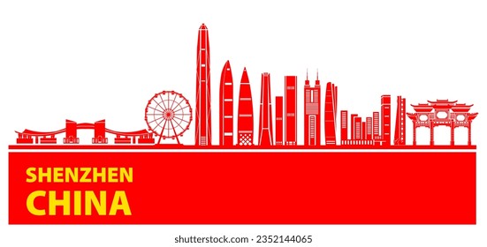 Minimal Vector Shenzhen China City Linear Skyline Design. Shenzhen China travel destination grand vector illustration.