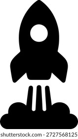 Icono de silueta de Vector mínimo de un lanzamiento de cohete de una empresa emergente que simboliza la innovación, el crecimiento y las nuevas ideas de negocio. Ideal para startups, emprendimiento, presentaciones de negocios y materiales de marketing.