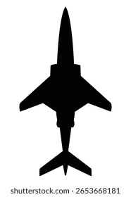 Minimal vector silhouette of a twin engine military interceptor aircraft. Designed for defense and air superiority graphics.