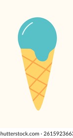 Minimal vector of a summer ice cream cone in retro pastel colors. Ideal for packaging, stickers, logo, icon, cafe menus, children's products, and summer-themed prints.
