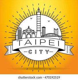 Minimal Vector Taipei City Linear Skyline with Typographic Design