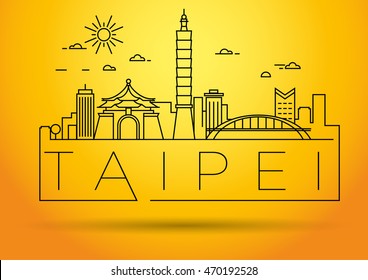Minimal Vector Taipei City Linear Skyline with Typographic Design