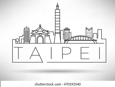 Horizonte linear da cidade de Taipei Vector mínimo com design tipográfico