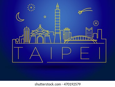 Minimal Vector Taipei City Linear Skyline with Typographic Design