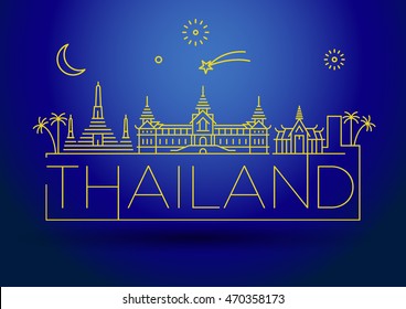 Minimal Vector Thailand City Linear Skyline with Typographic Design