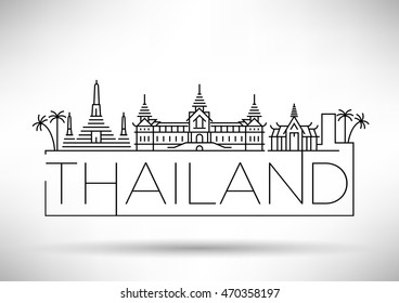 Minimal Vector Thailand City Linear Skyline with Typographic Design