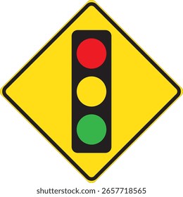 Minimal Vector Traffic Light Sign with Red, Yellow, and Green Signals