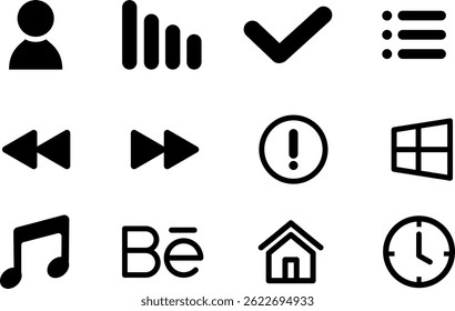 Minimal vector UI icon pack for web Desktop and mobile interface, black outline set. Black vector icon set for web design symbols.