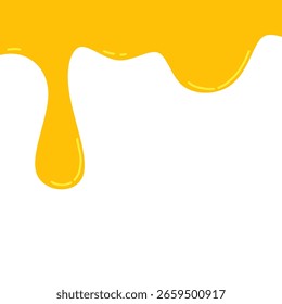 A minimal vector-style illustration featuring a smooth yellow dripping liquid effect on a white background. The abstract fluid design resembles cheese, honey, mustard, or paint.