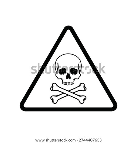 Minimal vector-style illustration of a skull and crossbones inside a triangular warning sign. Bold black outline design isolated on a white background, representing poison, toxic substances, danger, and hazardous materials. Ideal for safety signage, chemical hazard labels, industrial warnings, laboratory materials, and health risk awareness graphics.