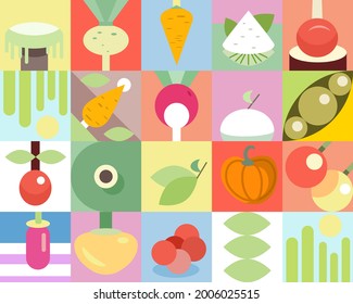 Minimal vegetables logos icons. Vector illustration. Vegetable store signboards. Food for postcards or congratulations. Garden and vegetable garden, harvest. Vegetables backgrounds theme.