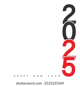 Minimal vertical black 2025 New Year design on white background. Vector illustration