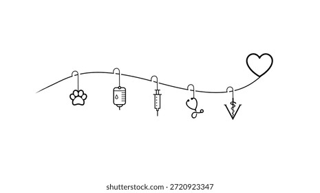 Ilustración de línea continua de cuidado veterinario mínimo