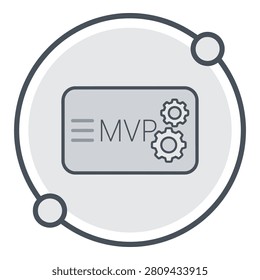 Minimal Viable Product concept icon with gear settings and rectangular card icon