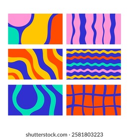 Minimal Vibrant Backgrounds Set. Trendy colorful 1920x1080 ratio social media templates collection with hand drawn wavy liquid texture. Minimalist curvy shapes