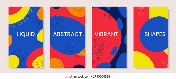 Minimal vibrant colored background. Fun colorful, vivid, vibrant templates for social media story, poster, invitation, brochure. Trendy graphic shapes patterns. Modern abstract design. Vector template