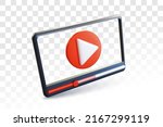 Minimal video player or media player interface in perspective view, social media concept. Realistic 3D vector illustration on transparent background