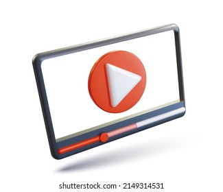 Minimal video player or media player interface in perspective view, social media concept. Realistic 3D vector illustration isolated on a white background