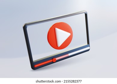 Minimal video player or media player interface in perspective view, social media concept. Realistic 3D vector illustration