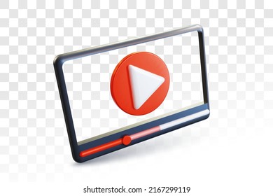 Minimal video player or media player interface in perspective view, social media concept. Realistic 3D vector illustration on transparent background