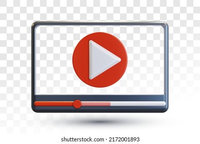 Minimal video player or media player interface. Realistic 3D vector illustration on transparent grid