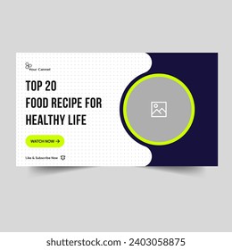 Minimal video thumbnail banner design template, food review tips and techniques, video cover banner, vector eps 10 file format