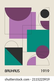 Minimal vintage 20s geometric design posters, wall art, template, layout with primitive shapes elements. Bauhaus retro pattern background, vector abstract circle, triangle and square line art. 