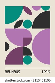 Minimal vintage 20s geometric design posters, wall art, template, layout with primitive shapes elements. Bauhaus retro pattern background, vector abstract circle, triangle and square line art. 