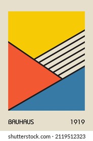 Minimal vintage 20s geometric design posters, wall art, template, layout with primitive shapes elements. Bauhaus retro pattern background, vector abstract circle, triangle and square line art. 