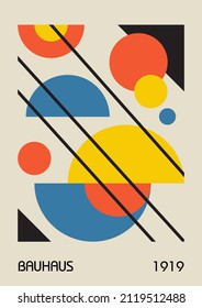 Minimal vintage 20s geometric design posters, wall art, template, layout with primitive shapes elements. Bauhaus retro pattern background, vector abstract circle, triangle and square line art. 