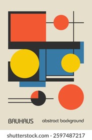 Minimal vintage 20s geometric design posters, wall art, template, layout with primitive shapes elements. Bauhaus retro pattern background, vector abstract circle, triangle and square line art