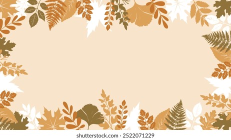 Fondo beige de otoño vintage mínimo con el marco de hojas secas coloridas y el espacio de copia vacío. Anuncio de otoño en las redes sociales. Ilustración vectorial plana. Anuncio perfecto, cartel, volante, fondo de la cubierta