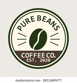 Minimal vintage coffee badge featuring a bold coffee bean icon in clean flat vector style. Perfect for coffee shops, cafés, roasters, packaging, labels, merchandise, patches, and branding projects.