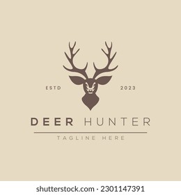 Minimal and Vintage Deer Logo Concept Stock Vector. Deer head Classic and old style logo template. 