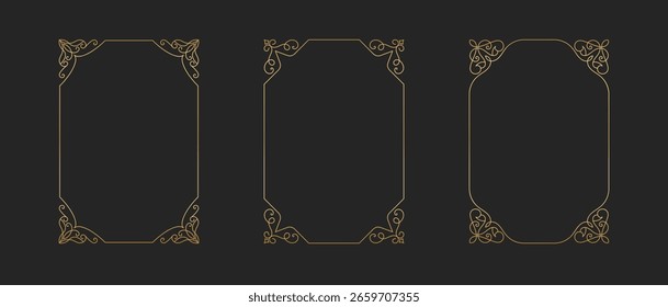 Minimal vintage elements frame collection.Golden rectangle decorative ornament border.
