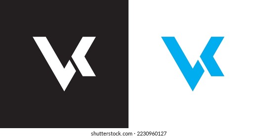 Minimal VK logo. Icon of a KV letter on a luxury background. Logo idea based on the VK monogram initials. Professional variety letter symbol and KV logo on black and blue background.