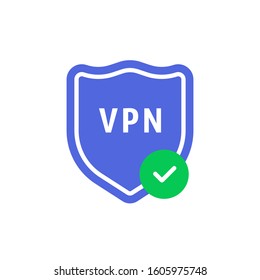 minimal vpn shield with check mark. flat cartoon style trend modern logotype graphic art design isolated on white background. concept of strong data protection for business or secure network access