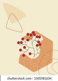 Minimal wall art. Abstract shapes in warm autumn colors.  Composition of geometric shapes of plants.  Autumn picture.  Vector graphics.