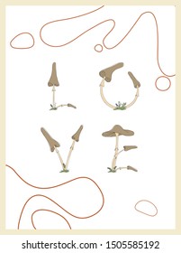 Minimal wall art. Abstract shapes in warm autumn colors.  Composition of geometric shapes, of plants and mushrooms. The inscription "love" from mushrooms.  Autumn picture.  Vector graphics.
