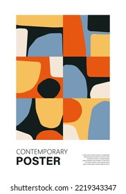 Minimal wall art poster with abstract shapes composition collage