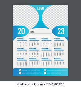 Minimaler Wandkalender 2023 Vorlagendesign und Farbiges Business-Wanddesign oder Design des New Year Desk Kalender-Vorlagendesigns. jährlicher Terminplan für Tagebuchplanung 2023