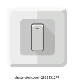 Minimal wall light switch mounted on square plate isolated on white background flat vector illustration representing electricity control household installation interior utility safety and modern electrical design.