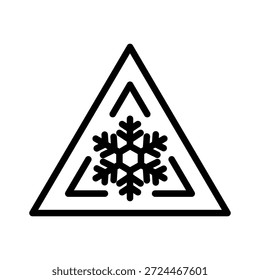 Minimal warning icon representing snow hazard and cold weather alert using geometric sign and snow element, suitable for safety visuals, winter conditions, and extreme climate related communication.
