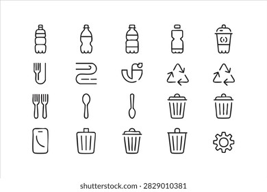Minimal Waste Management Icons for Sustainability and Eco Concepts