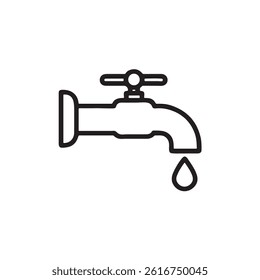 Minimal Water Faucet Icon with Droplet Plumbing Line Art Vector