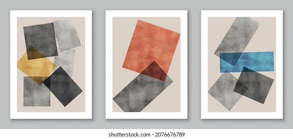 Minimal watercolor geometric design poster, vector template for wall decoration, cover, postcard. EPS10 vector.