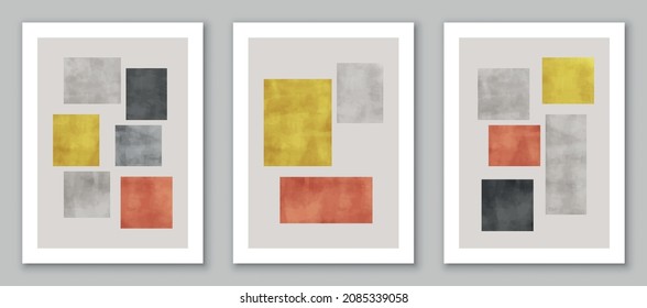 Minimal watercolor geometric design poster, vector template for wall decoration, cover, postcard. EPS10 vector.