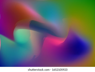 Minimal Watercolor Layout. Creative Neon Pink, Blue, Violet Background. Abstract Curves and Lines. Modern Digital Pattern with Fluid Shapes. Light Template for Cover, Poster, Banner, Greeting Card.